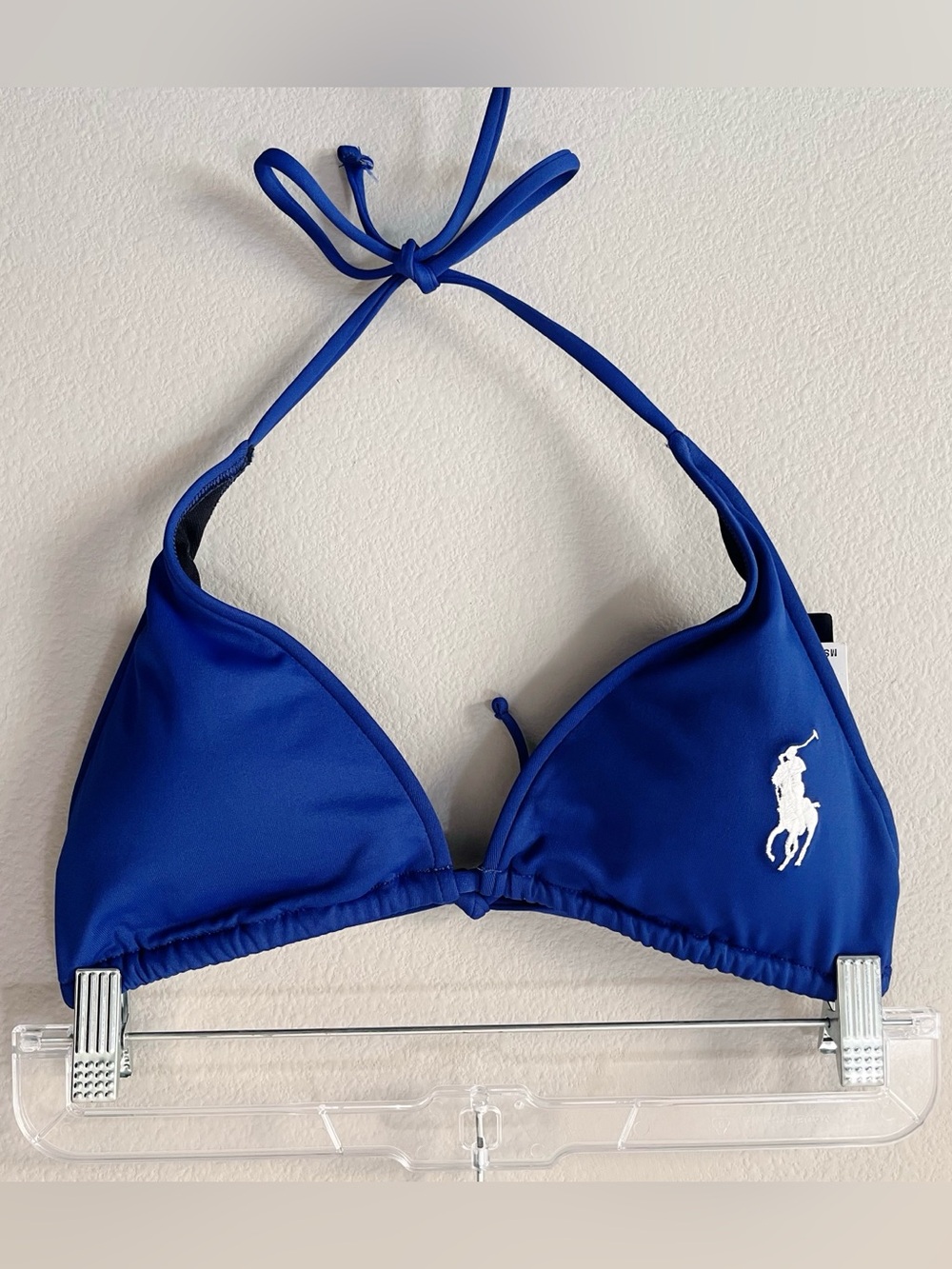 Ralph Lauren NWT Royal Blue Logo Triangle Bikini Swim Top Size Large Beach